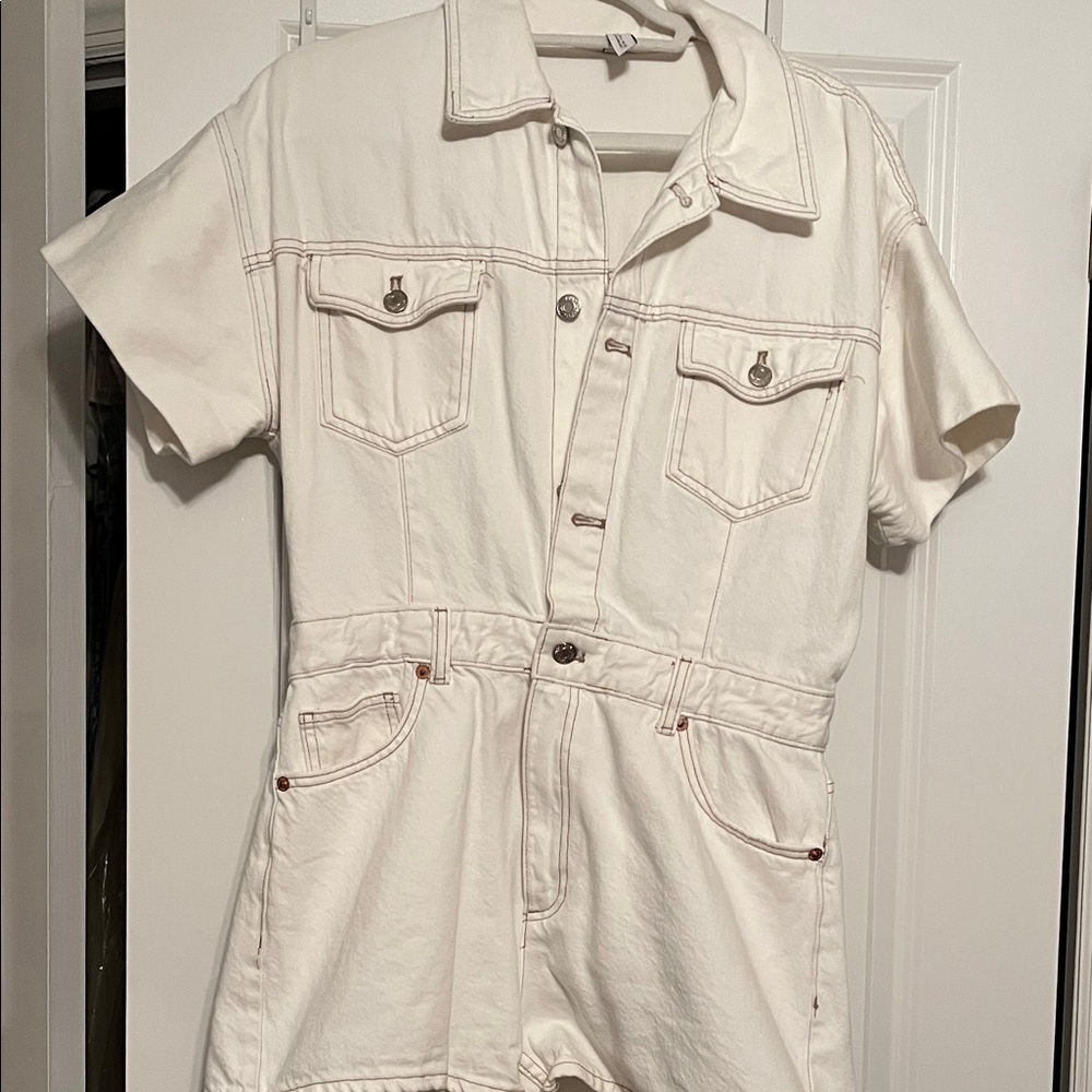 Zara White Short Sleeve Jumpsuit